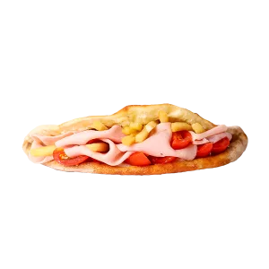 Піца-сендвіч з шинкою та картоплею фрі